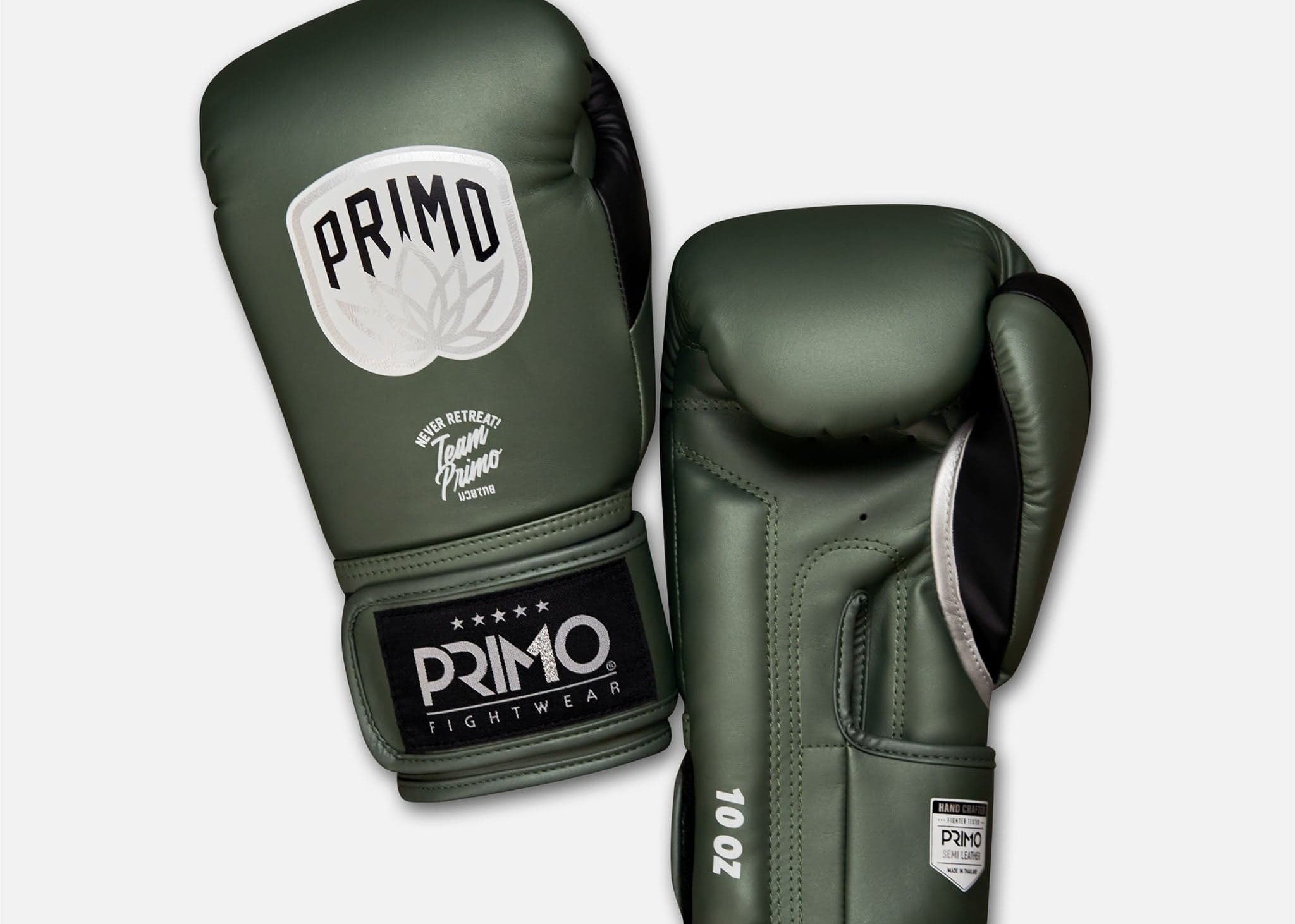 Primo Fight Wear Official Boxing Gloves Emblem 2.0 Semi Leather Boxing Gloves - Army Green