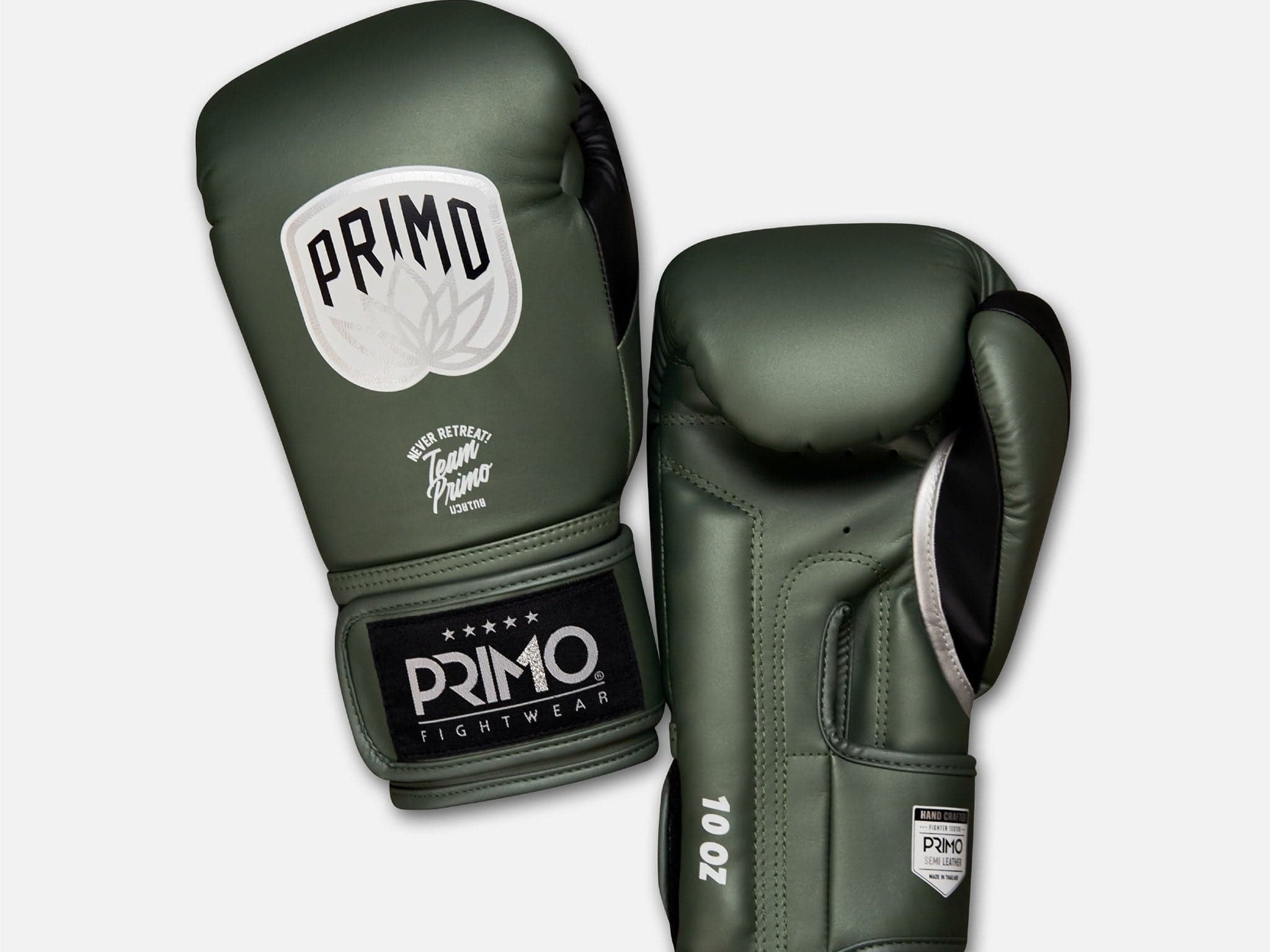 Primo Fight Wear Official Boxing Gloves Emblem 2.0 Semi Leather Boxing Gloves - Army Green