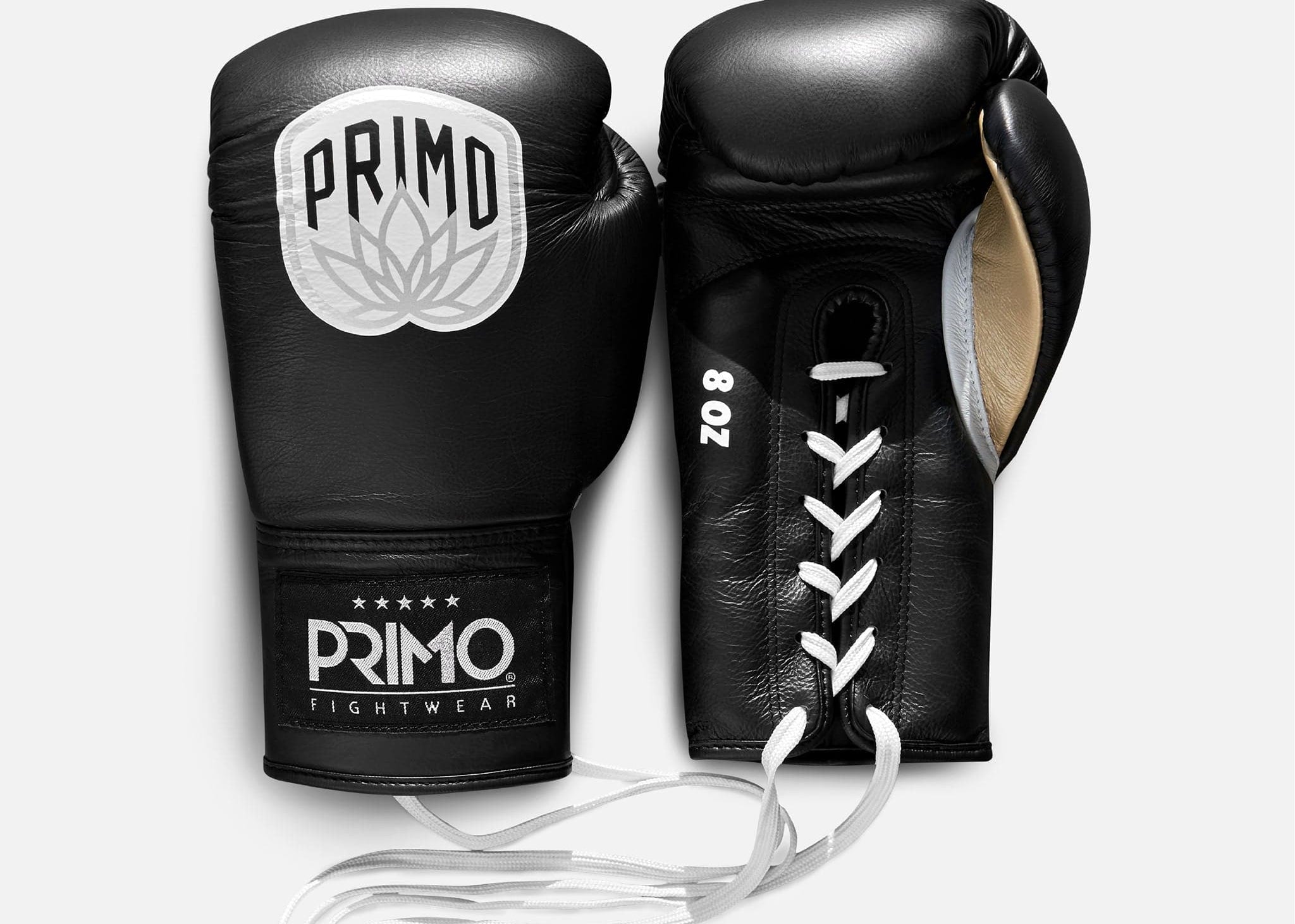 Primo Fight Wear Official Boxing Gloves Primo Pro Lace Up Boxing Gloves - Onyx Black