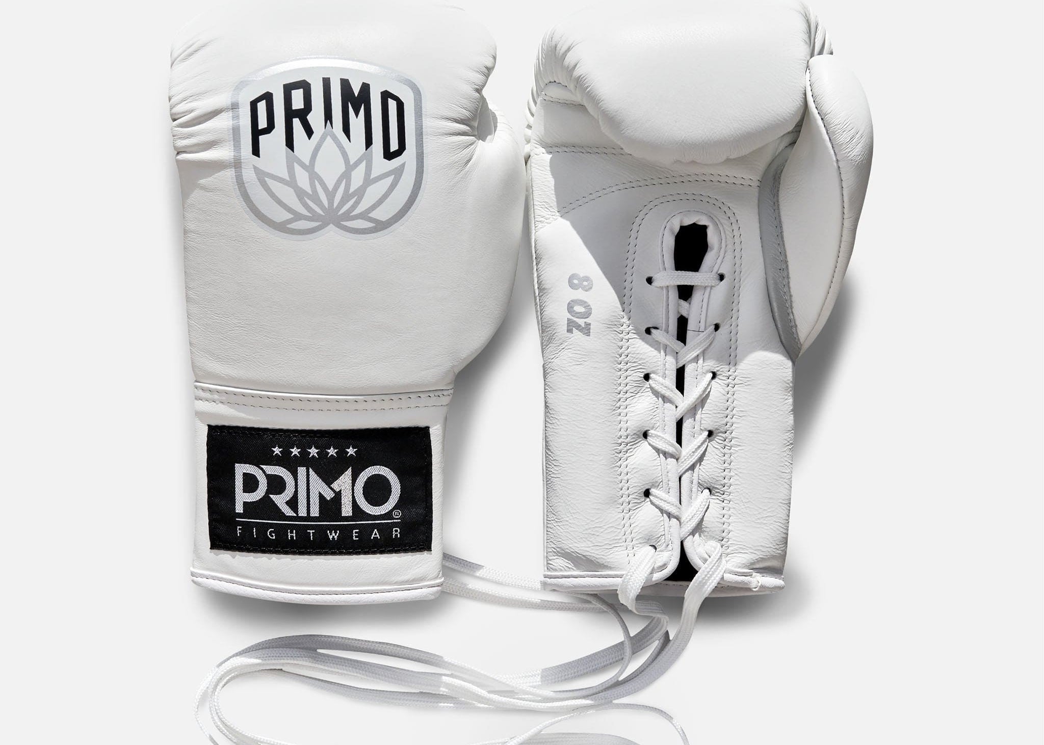 Primo Fight Wear Official Boxing Gloves Primo Pro Lace Up Boxing Gloves - White