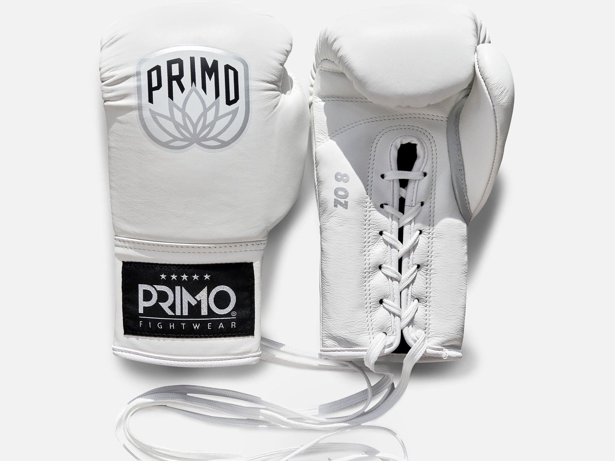 Primo Fight Wear Official Boxing Gloves Primo Pro Lace Up Boxing Gloves - White